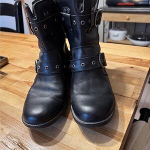 Harley-Davidson Black Leather Buckle Combat Moto Boots